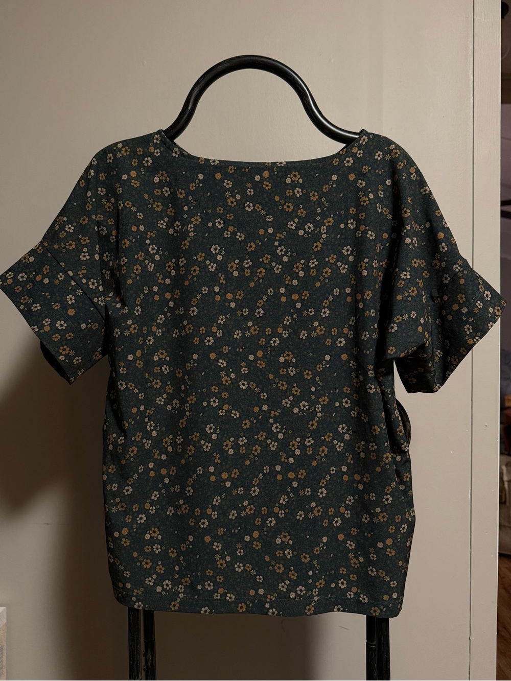 Albion Dark Green Floral Boxy Swim Top with Mustard & Cream Blossoms - Picture 6 of 6